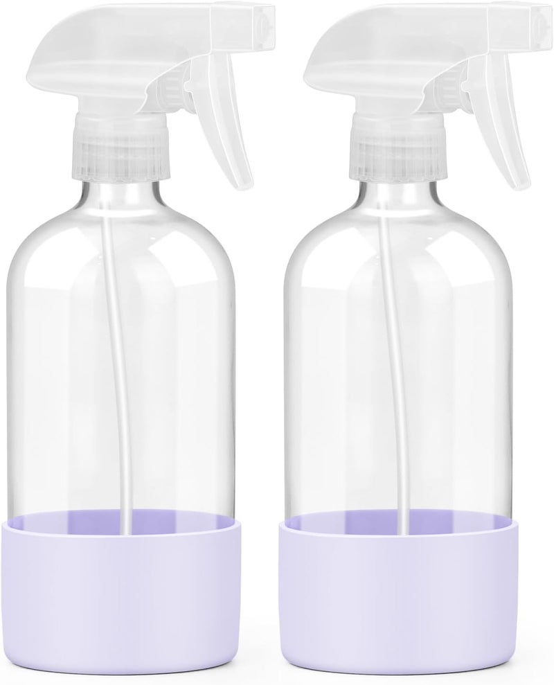 Worldgsb 2 Pack Glass Spray Bottles with Silicone Sleeve, 16 oz Empty Refillable Containers with Adjustable Spray Nozzles, Spray Bottles for Hair, Cleaning Solutions and Plants Purple - Image 1